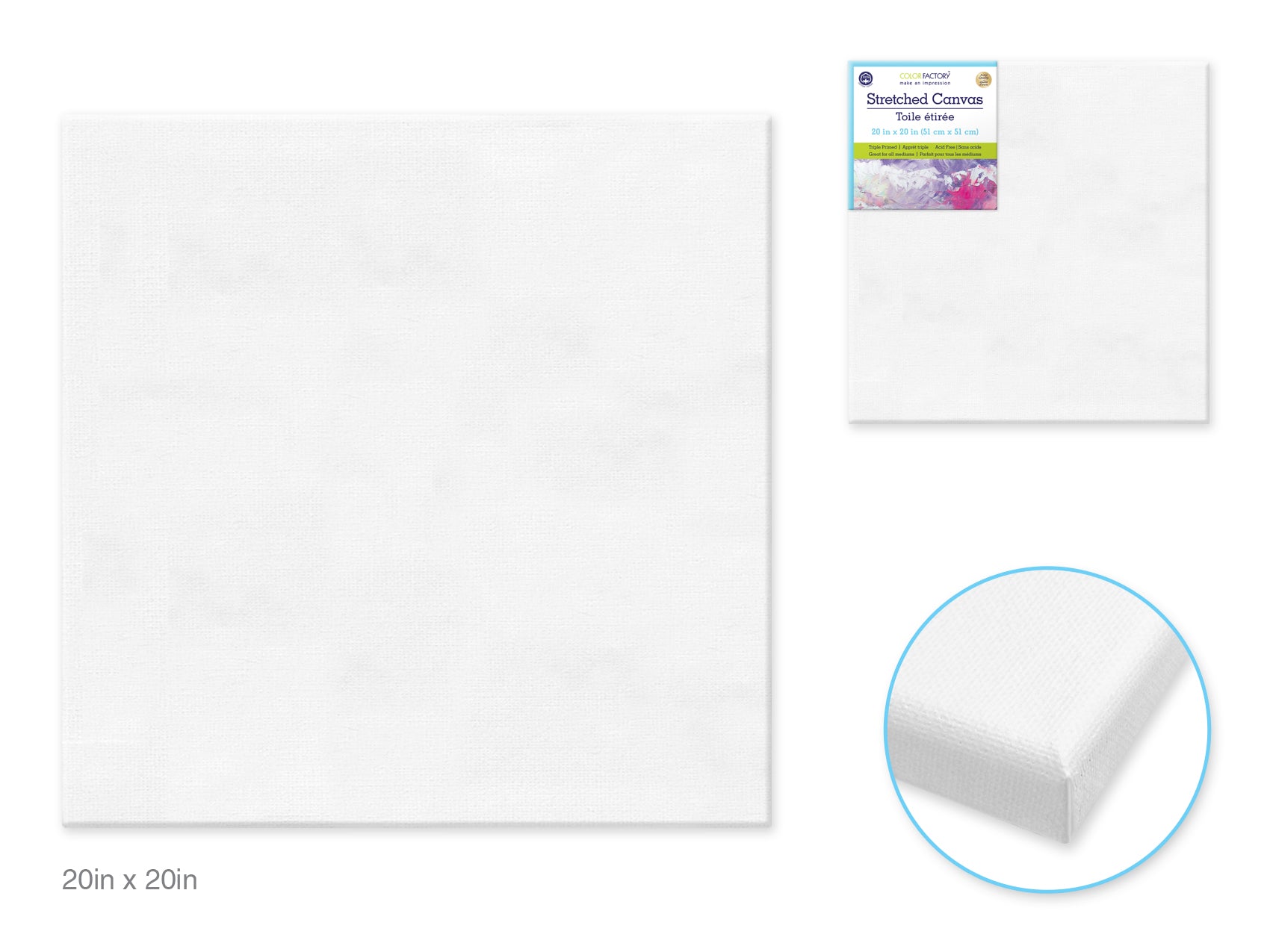 Square 20" x 20" Primed Artist Canvas