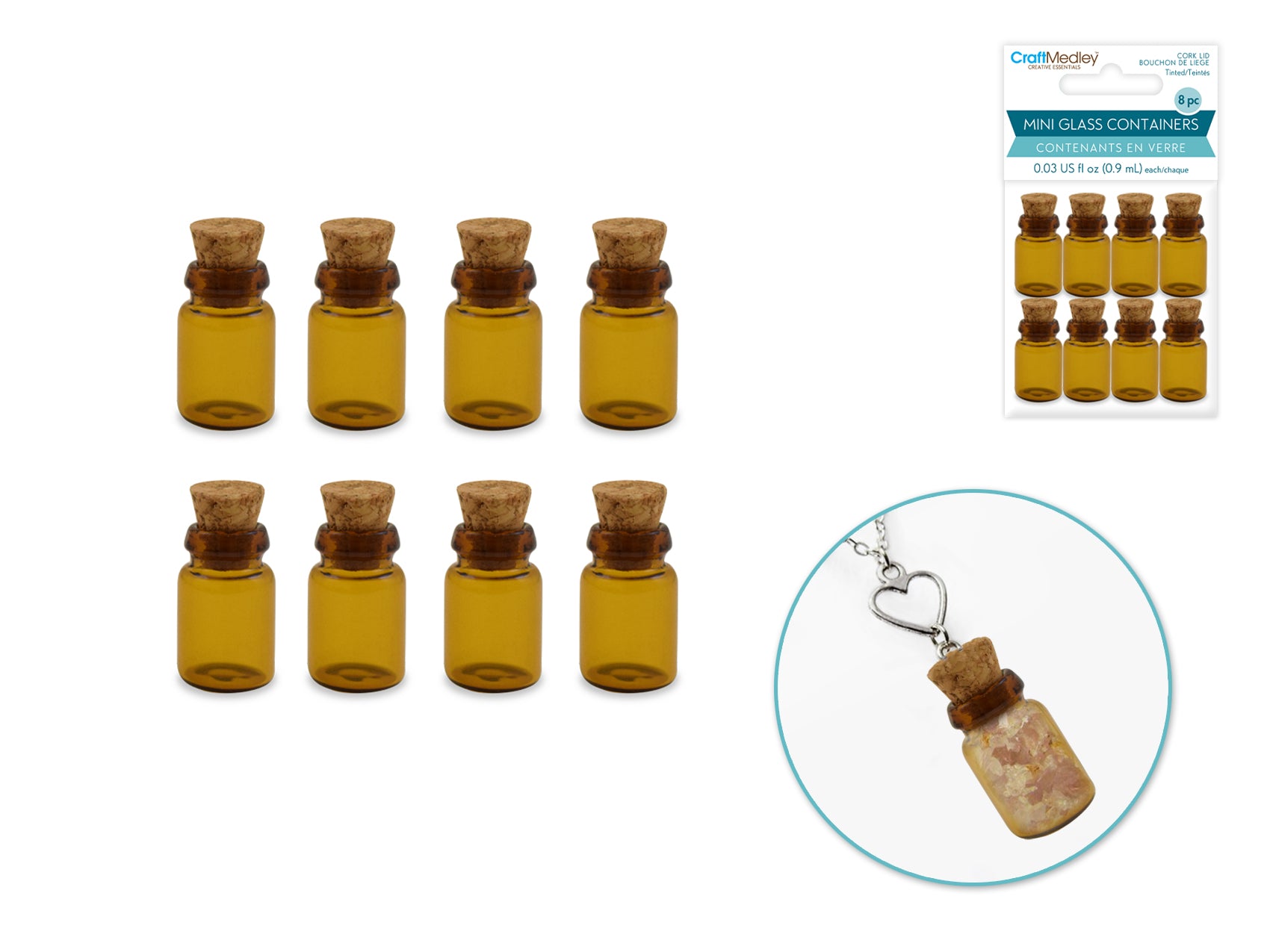 Tinted Mini Glass Vials with Cork Lids, 8-Pack