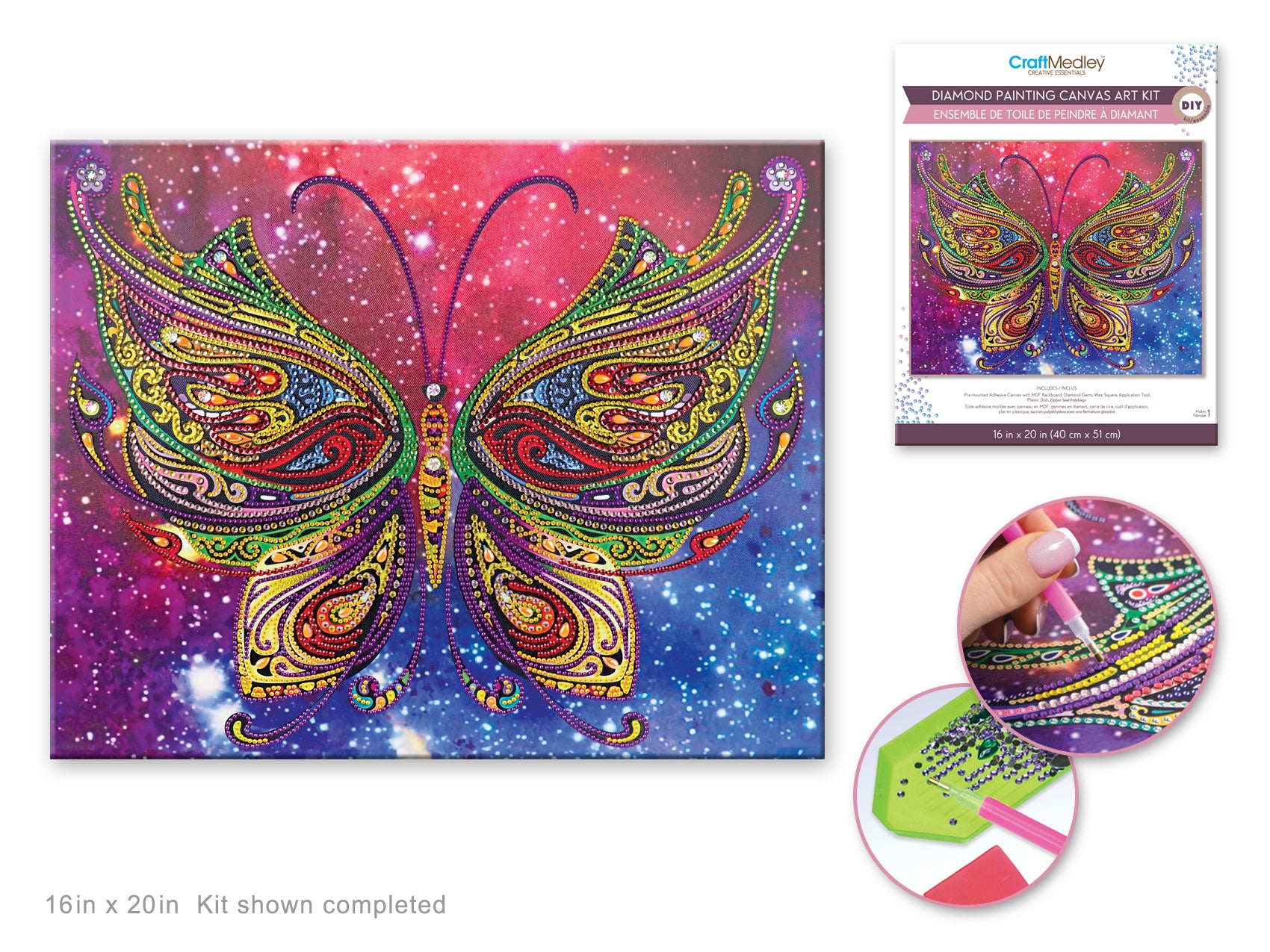 Butterfly Diamond Painting Kit - 16"x20" with Gems, Tools, and Tray