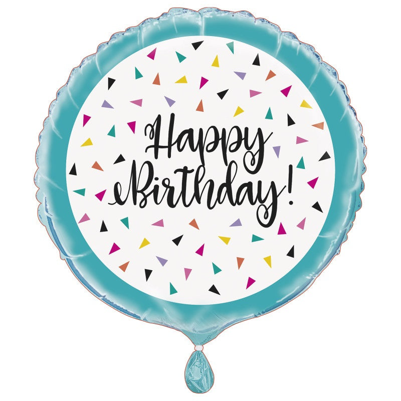 Triangle Confetti Birthday Round Foil Balloon 18"