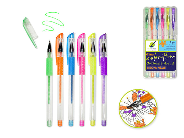 Color Factory Tool: Premium 'Living In Color' Color-Flow Glitter Gel Pen in Neon Shades