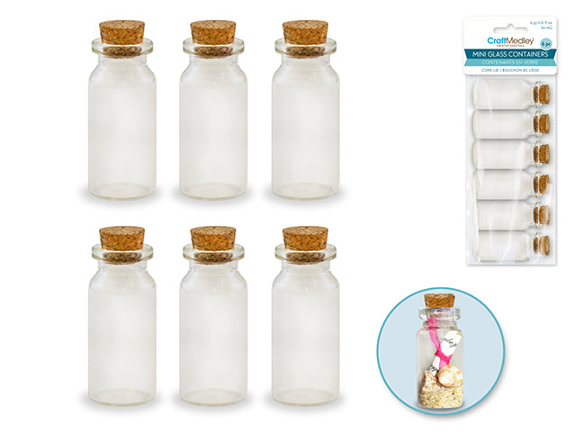 Mini Glass Bottles with Cork Lid, 10ml, Set of 6