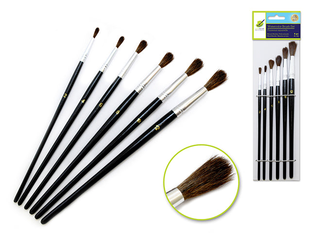 Artist Brush Set: Natural Bristle Watercolor #2-#12 with Wood Handle, Set of 6