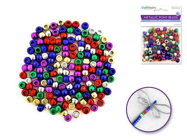 Metallic Barrel Pony Beads, 9mmx6mm, Multi-Mix Pack of 150