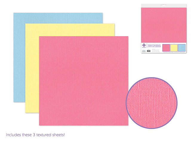 12"x12" Textura Select Cardstock Scrapbook Paper, Assorted Pre-Packaged Pastels (Pack of 3)