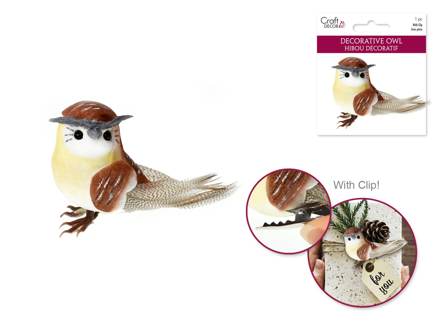 Craft Decor: Decorative Owl with Clip, Dimensions 9cmx3.2cm
