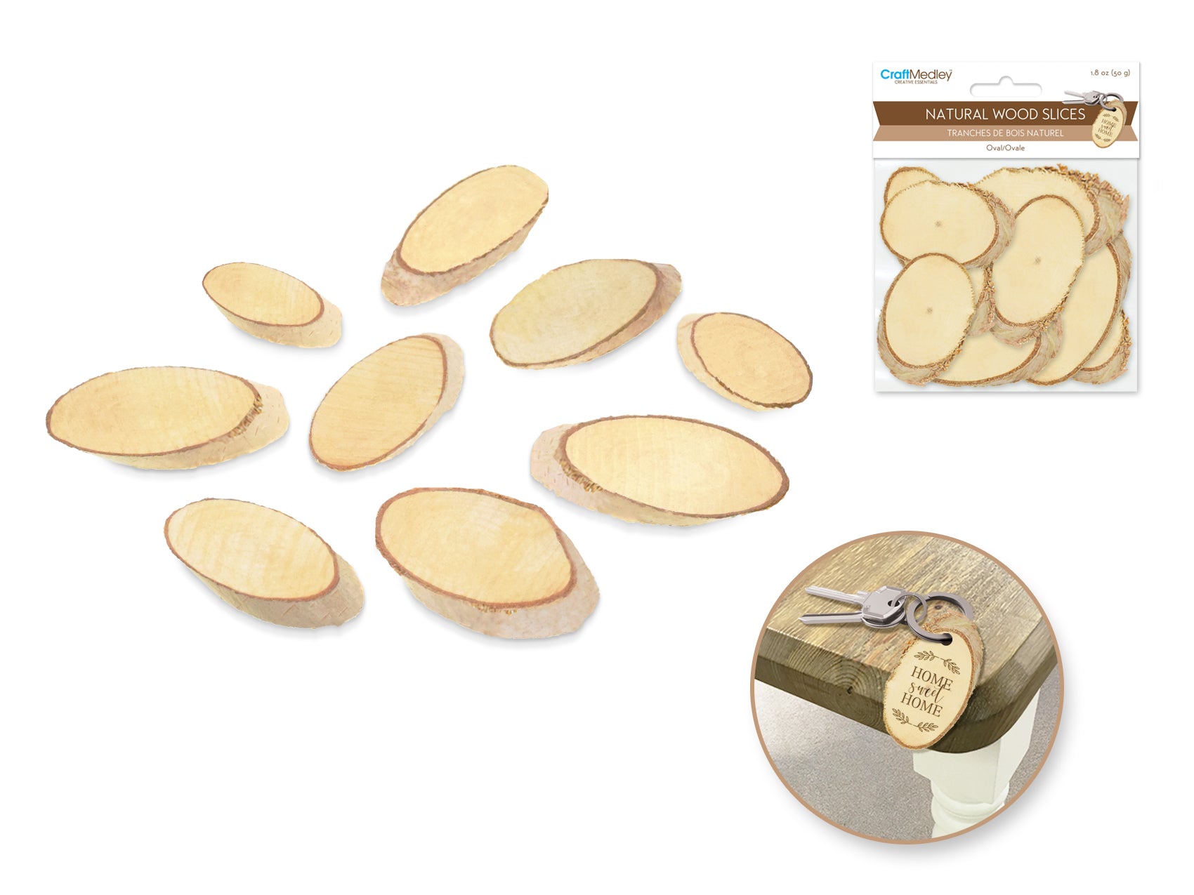 Craftwood: 6cm-7cm 50g Natural Oval Birch Slices 0.8cm(T)