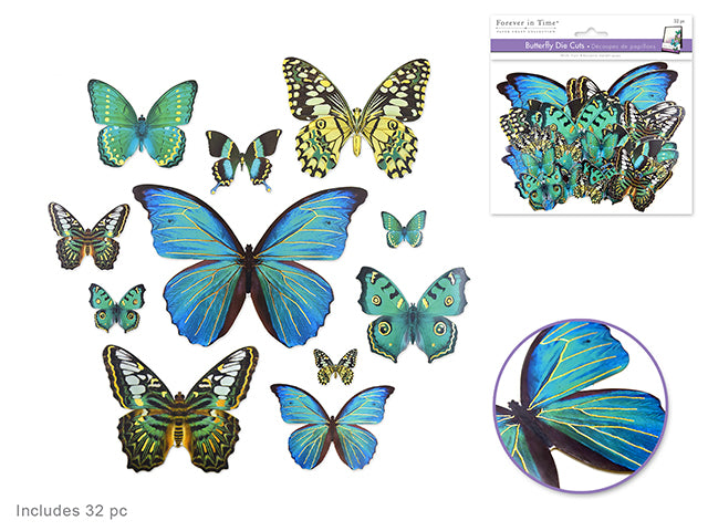 Butterfly Die Cuts with Foil Accents in Blue, Pack of 33, from Paper Craft Embellishments