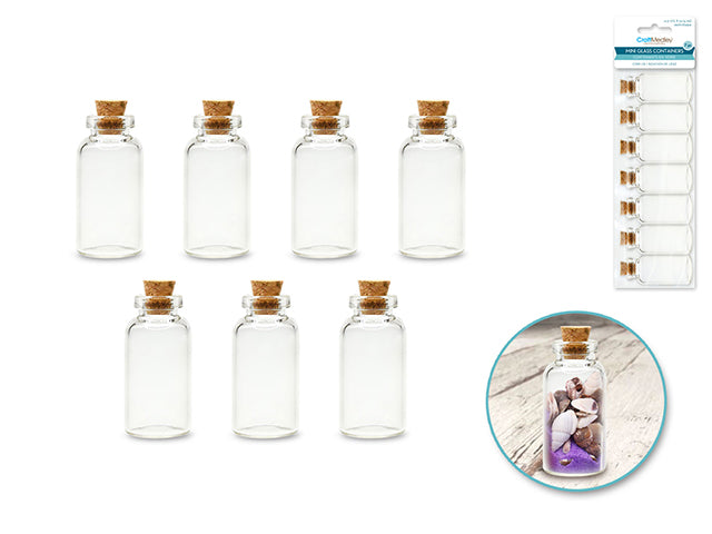 Mini Glass Bottles with Cork Lid, Set of 7, 5ml Capacity