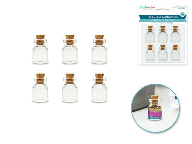 Mini Glass Bottles with Cork Lid, 1.5ml, Set of 6