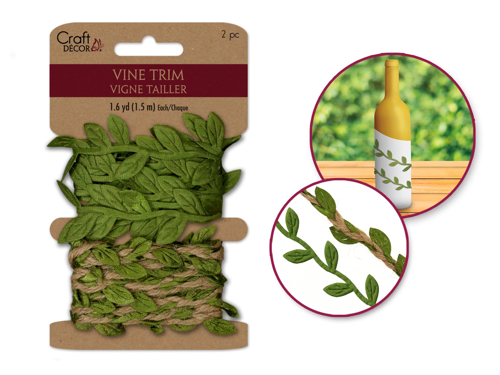 Craft Decor Ribbons: Vine Trim/Garland 2x1.5m with Mini Leaves