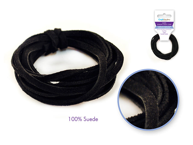 100% Suede 3mm Flat Jewelry/Craft Cord, 2m, Black