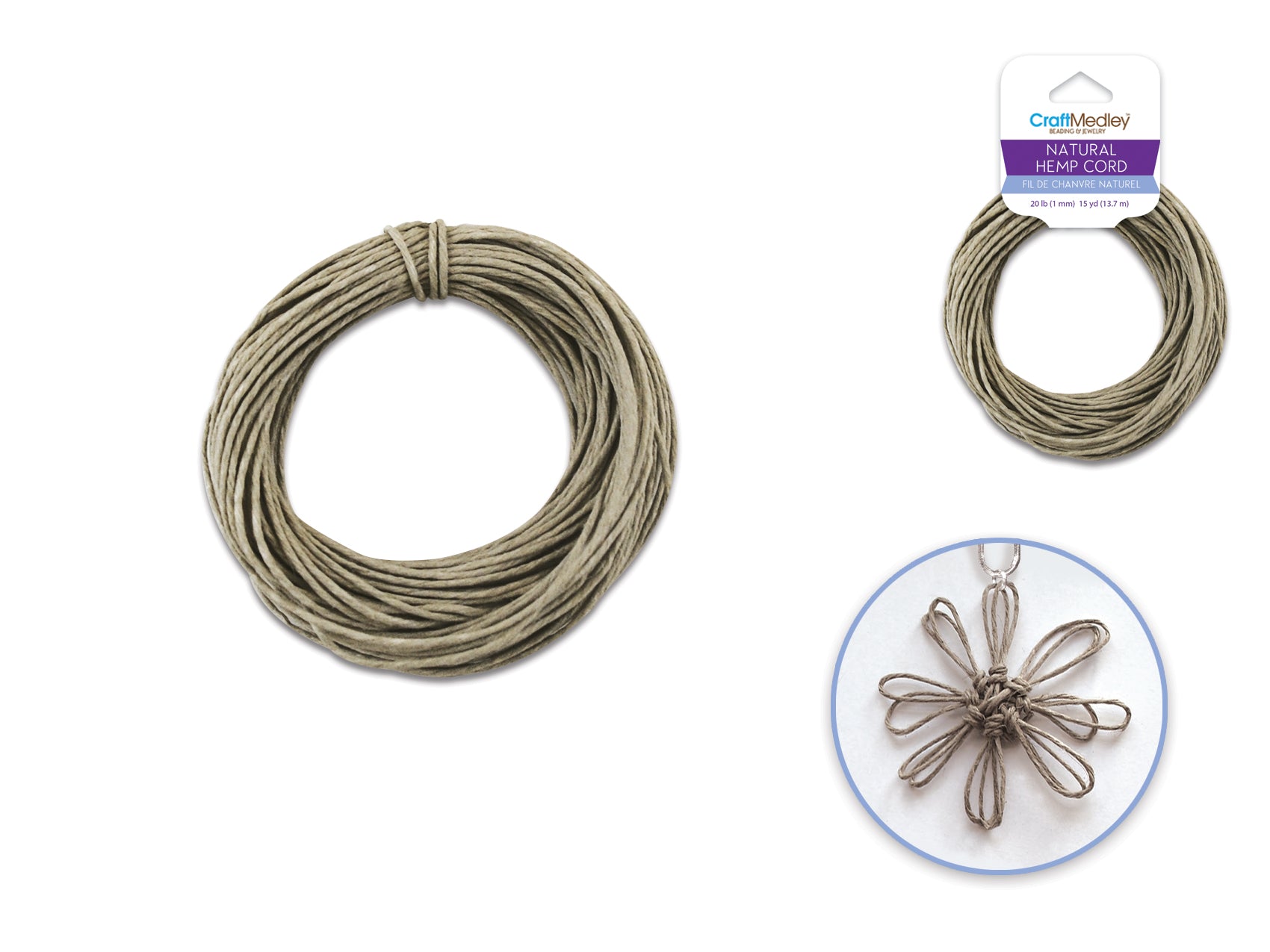 Natural Hemp Cord: 20lb (1mm) with 15 Yards per Hank