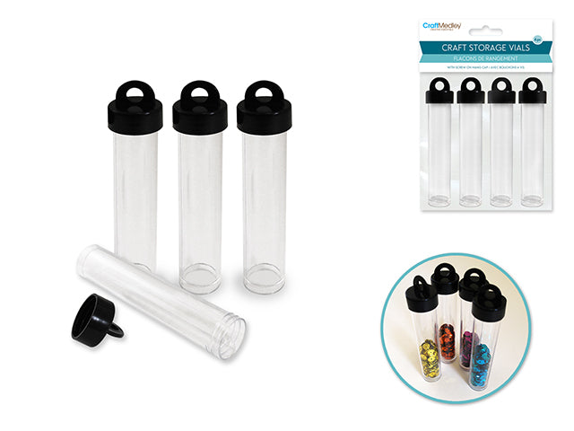 4" Round Tube Vials with Screw Hang Cap for Craft/Bead Storage, Set of 4