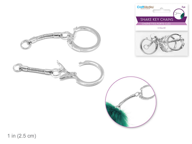 2.5cm Silver Snake Key Chain Jewelry Findings, Dimensions 6.2cm(L) x3 B)