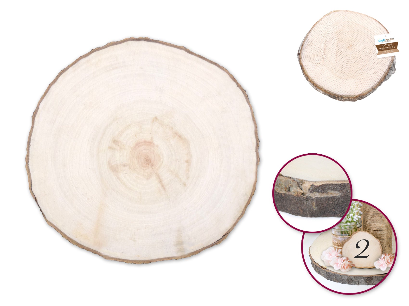 Craftwood: 18cm-20cm Natural Willow Slice 2cm(T)