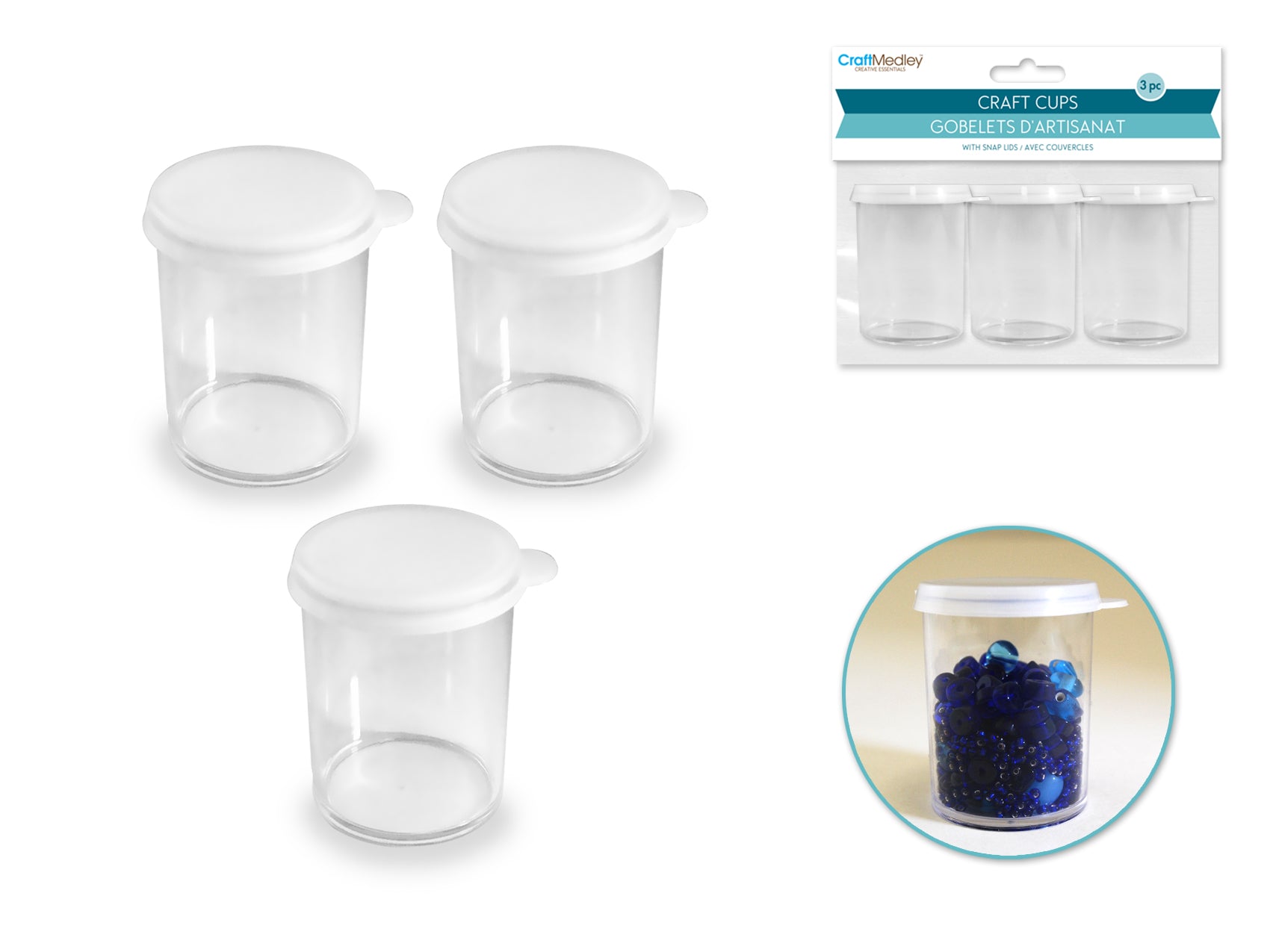 45ml Craft Storage Cups with Lids, Set of 3 for Craft/Bead Storage