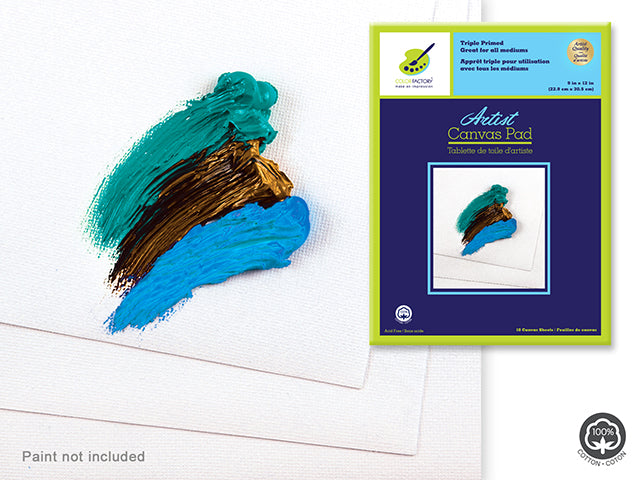 9"x12" Triple Primed Artist Canvas Pad, 10 Sheets, 100% Cotton