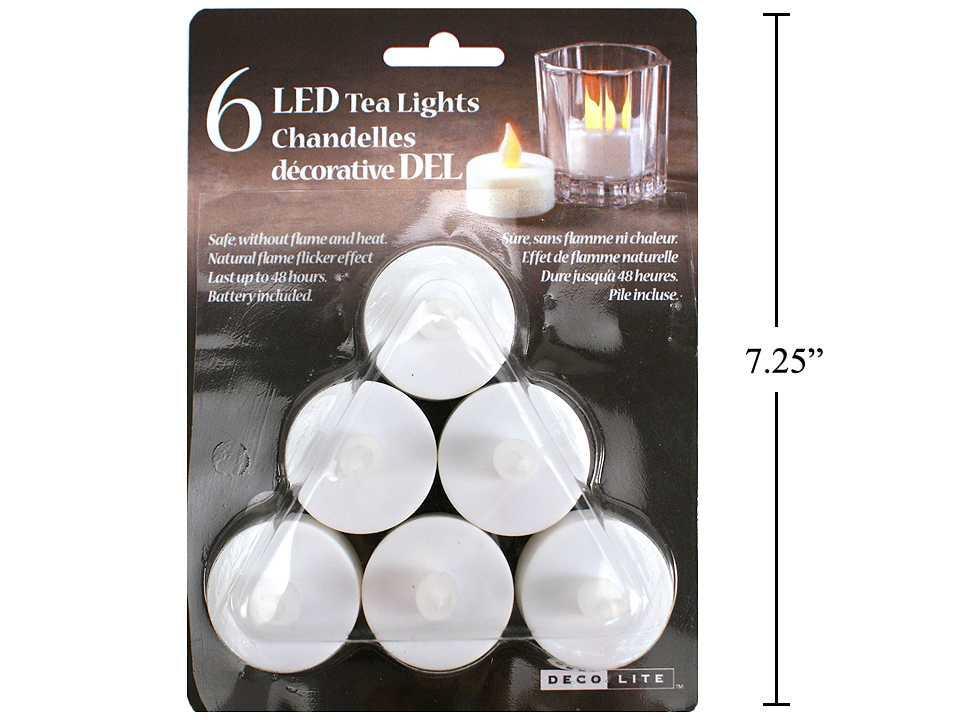 Deco Lite 6-Piece LED Tealight Set with Flickering Feature and Included Batteries