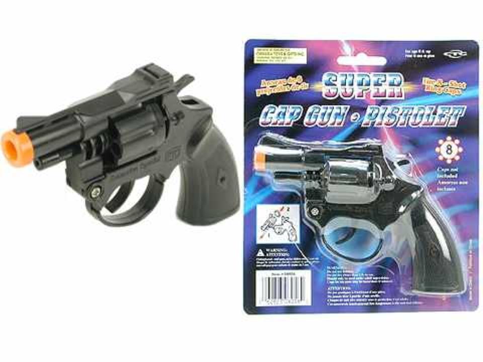 8-Shot Revolver Cap Gun in Black/Chrome - Fun Toy for Kids