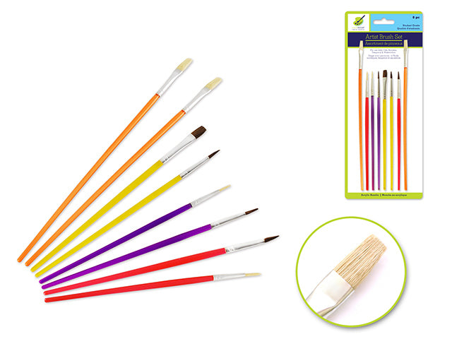 Artist Brush Set with Student Grade, 8-Piece Colored Acrylic Handle