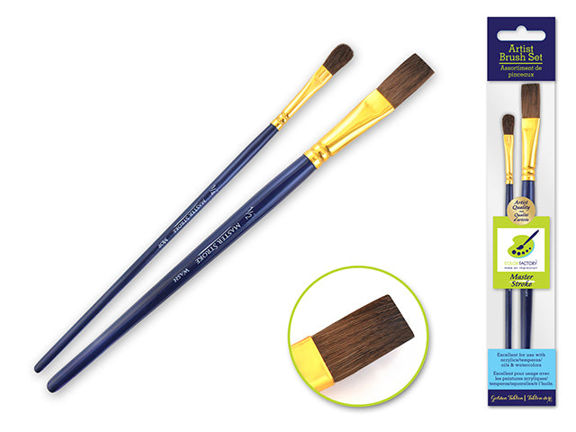 Master Stroke Artist Brush Set, Including Two Wash1 Pony Hair Wash 1/2" and Mop 1/4" Brushes