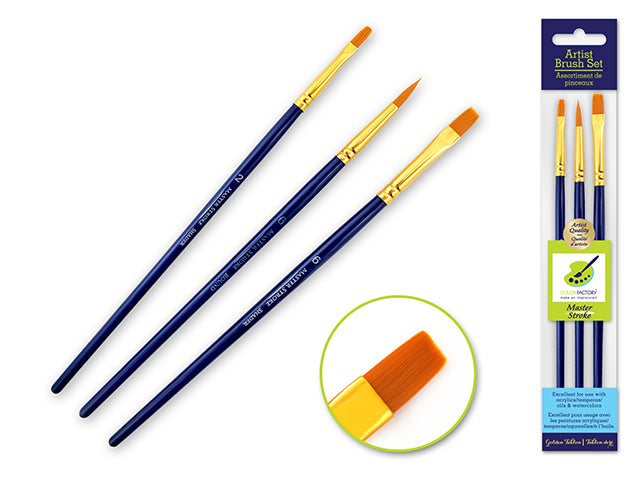 the Master Stroke Artist Brush Set: Classic1 GoldenNylon with Flat#2, Flat#6, and Rnd#6 Brushes