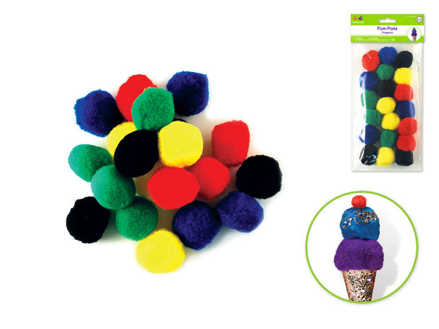 Krafty Kids: Assorted Primary Colors 1.5" (38mm) Pom-Poms, Pack of 20