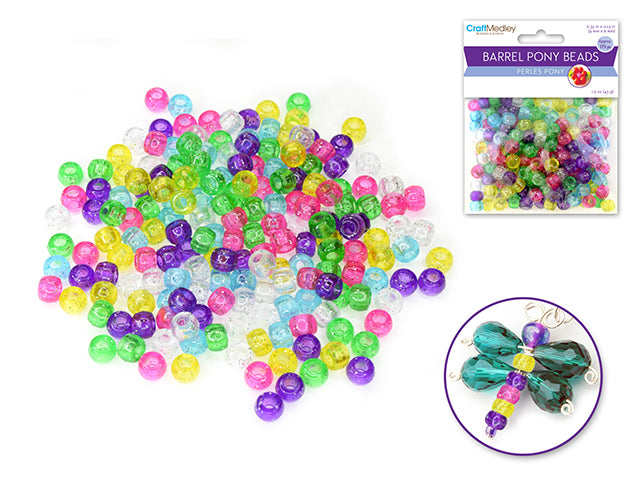 Standard Barrel Pony Beads: 9mmx6mm, Sparkle Multi-Mix x175 G