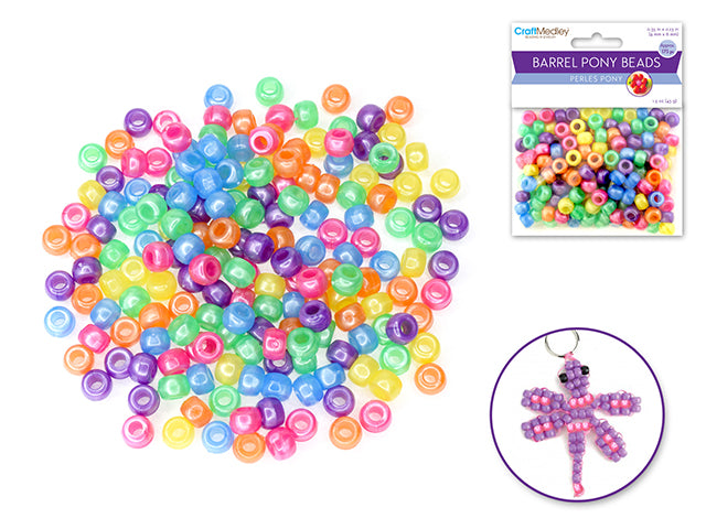 Standard Barrel Pony Beads: 9mmx6mm, Pearlized Multi-Mix, Pack of 175