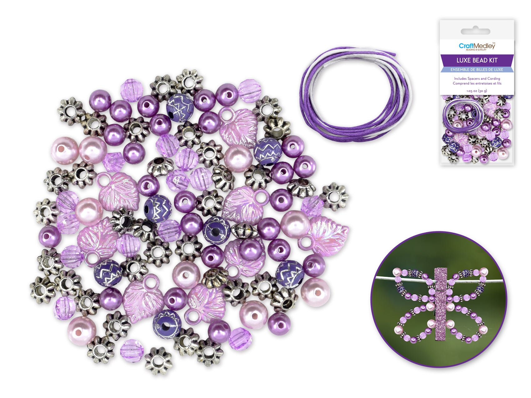 the 30g Luxe Edition Acrylic Bead Kit with Spacers and Cording in Purple