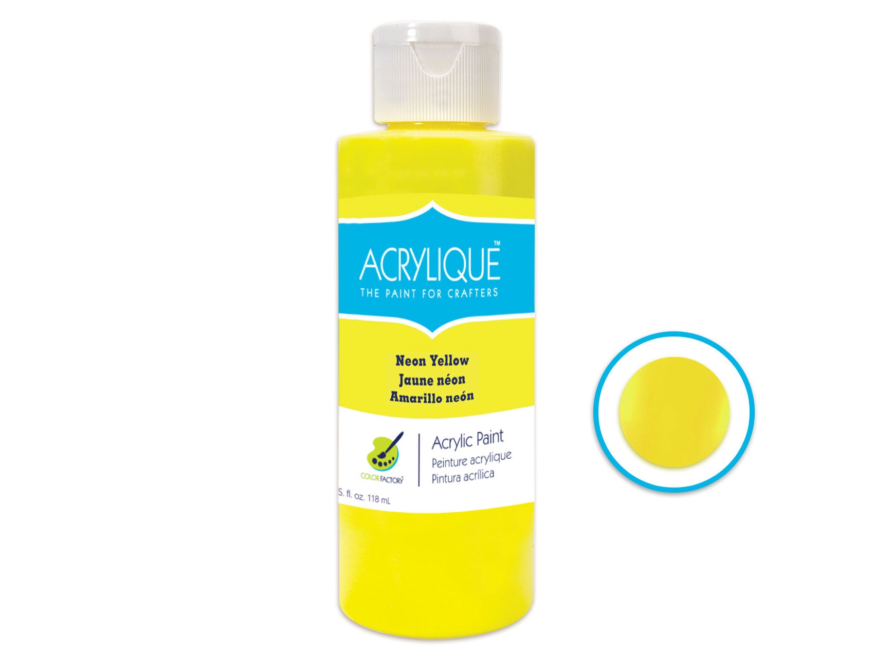Color Factory: 4oz Acrylic Paint, Crafter's 203 Neon Yellow