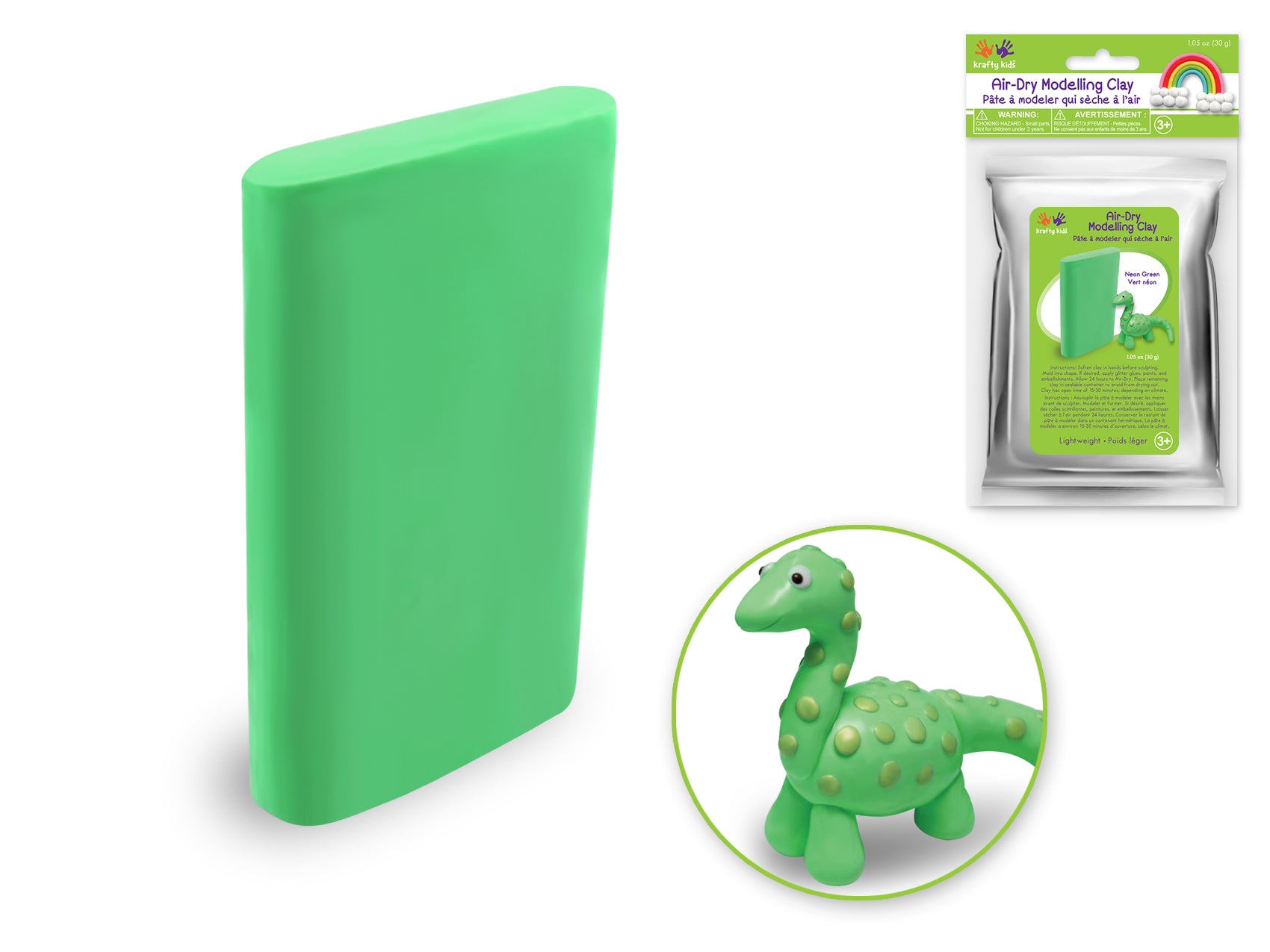Krafty Kids 30g Lightweight Air-Dry Modelling Clay in Neon Green