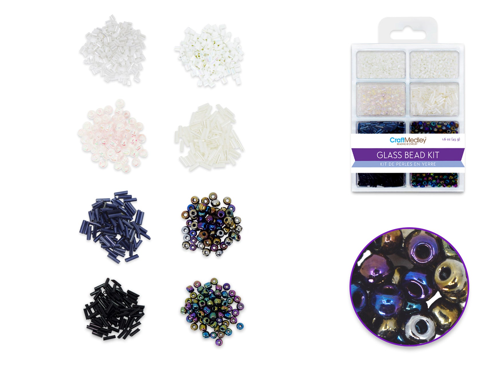 Glass Bead Kit: Rocailles, Seed Beads, Bugles 45g ULTIMIX A) B&W Classic