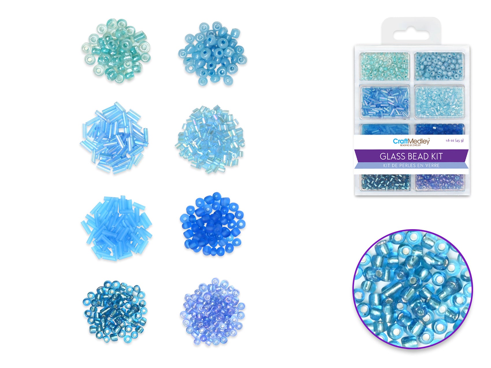 Glass Bead Kit: Rocailles, Seed Beads, Bugles 45g ULTIMIX B in Blues