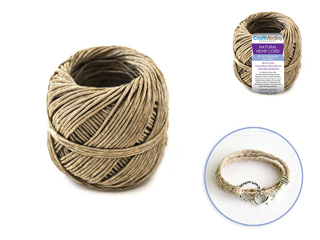 Natural Hemp Cord: 48lb (2mm) 50g Bulk Ball (100ft)