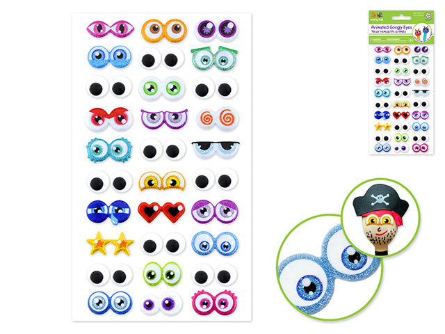 Self-Stick Googly Eyes: Animation Glitter & Googlies, 30 Pairs, Cartoon Style