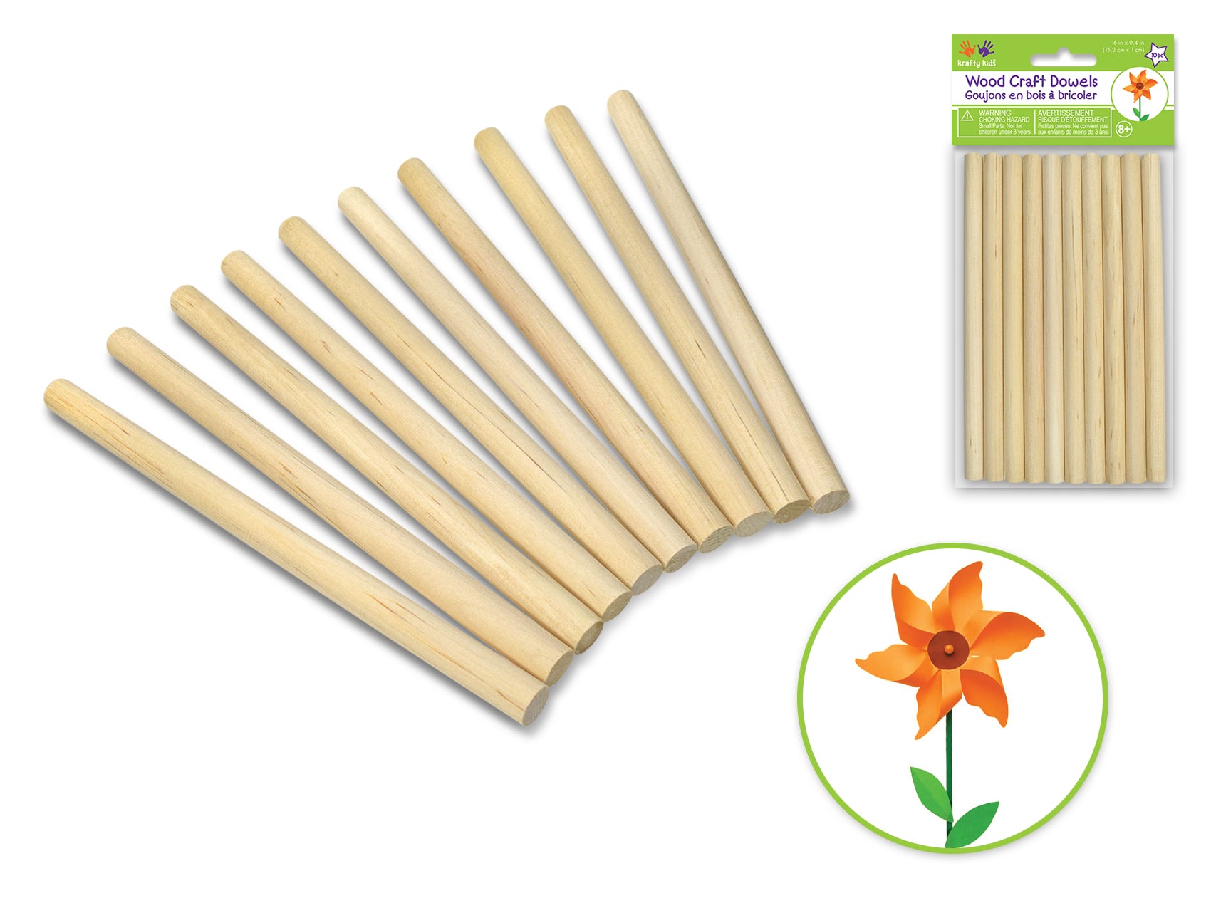 Craftwood Natural Dowel, 3/8"x6", Pack of 10