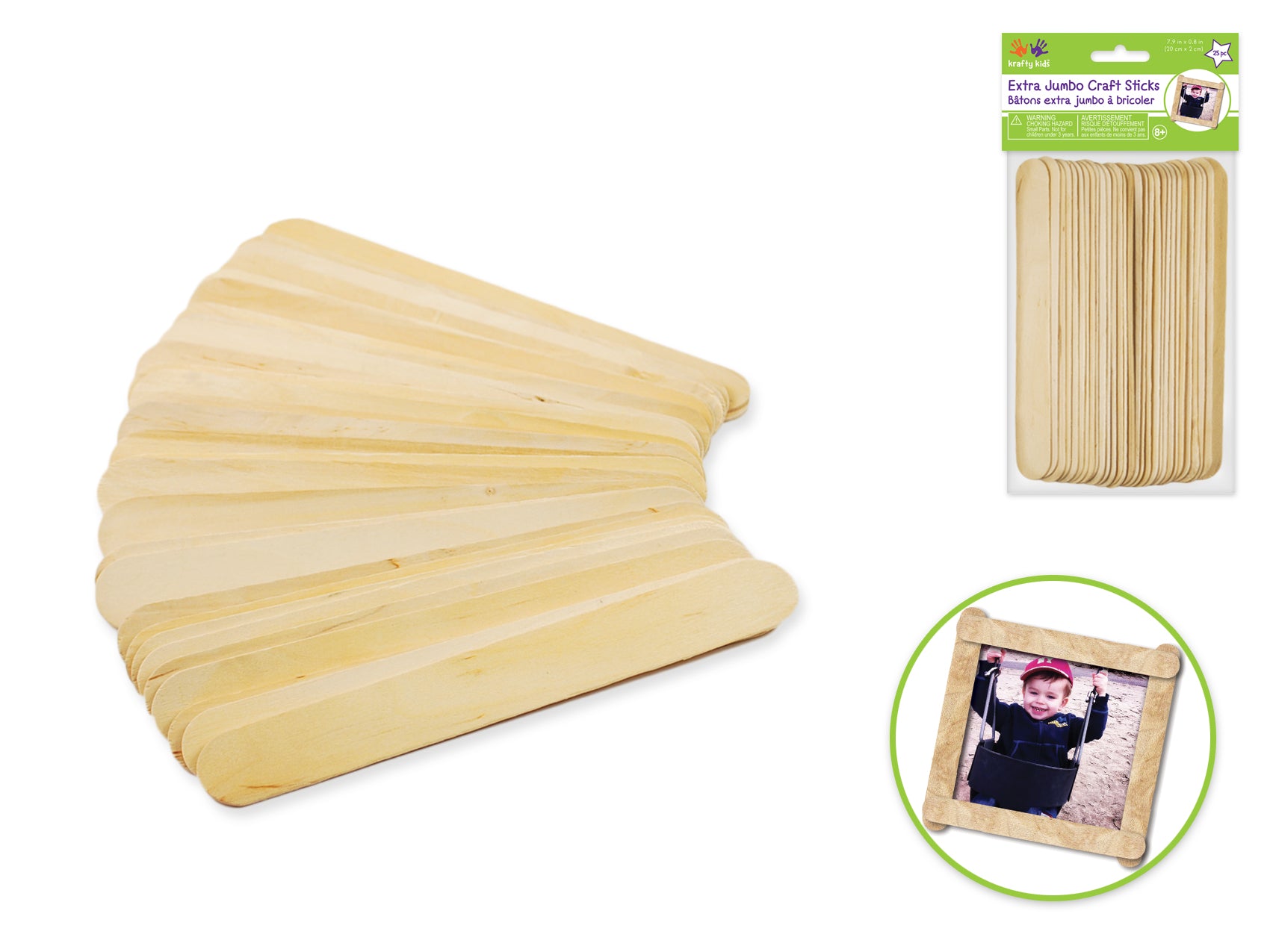 Craftwood Extra Jumbo Natural Craft Sticks, 7 7/8"x0.8", Pack of 25