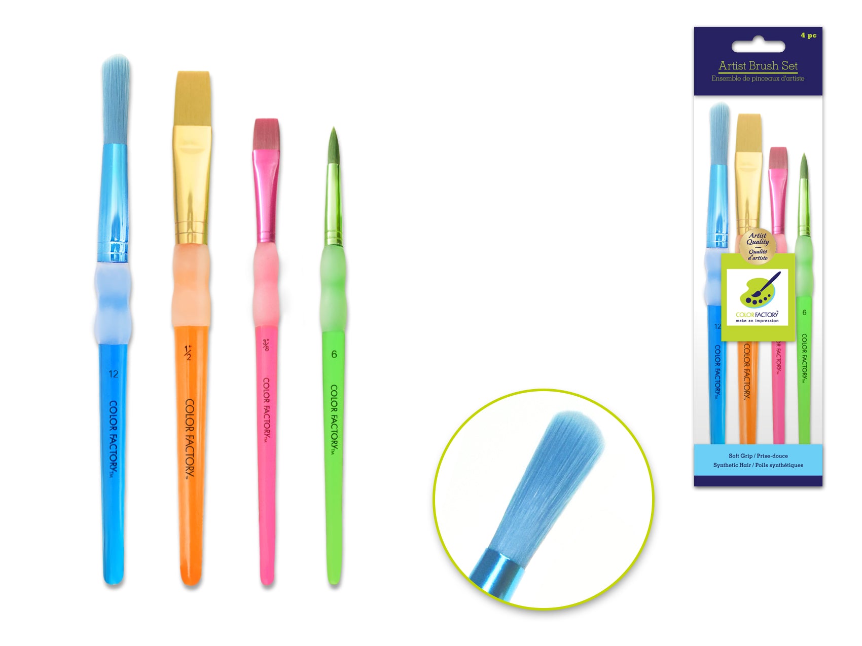 Artist Brush Set Featuring Color-Trend Soft-Grip and Quadruple Plastic Handles