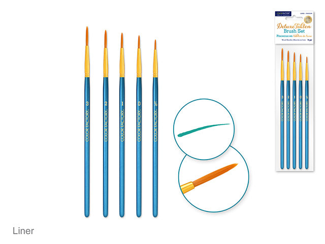 Deluxe Taklon Artist Brush Set, Wood Handle and Liner, Set of 5