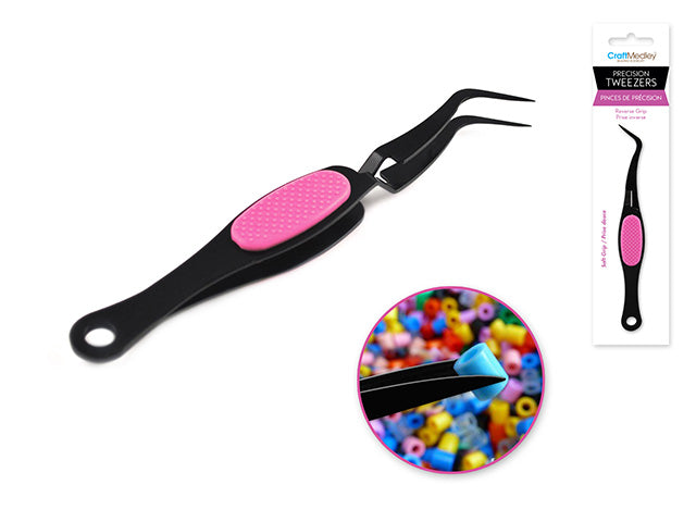 Precision Tweezer with Soft-Grip and Reverse Grip for Beading and Jewelry Tool