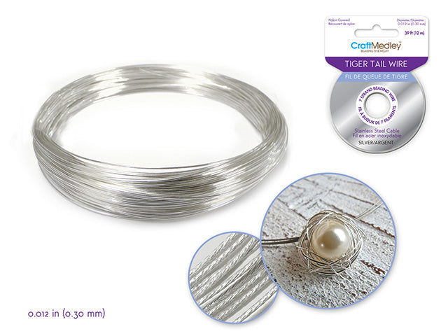 Tiger Tail 7-Strand Beading/Jewelry Wire: .012 Diameter (.30mm), 12m, Silver