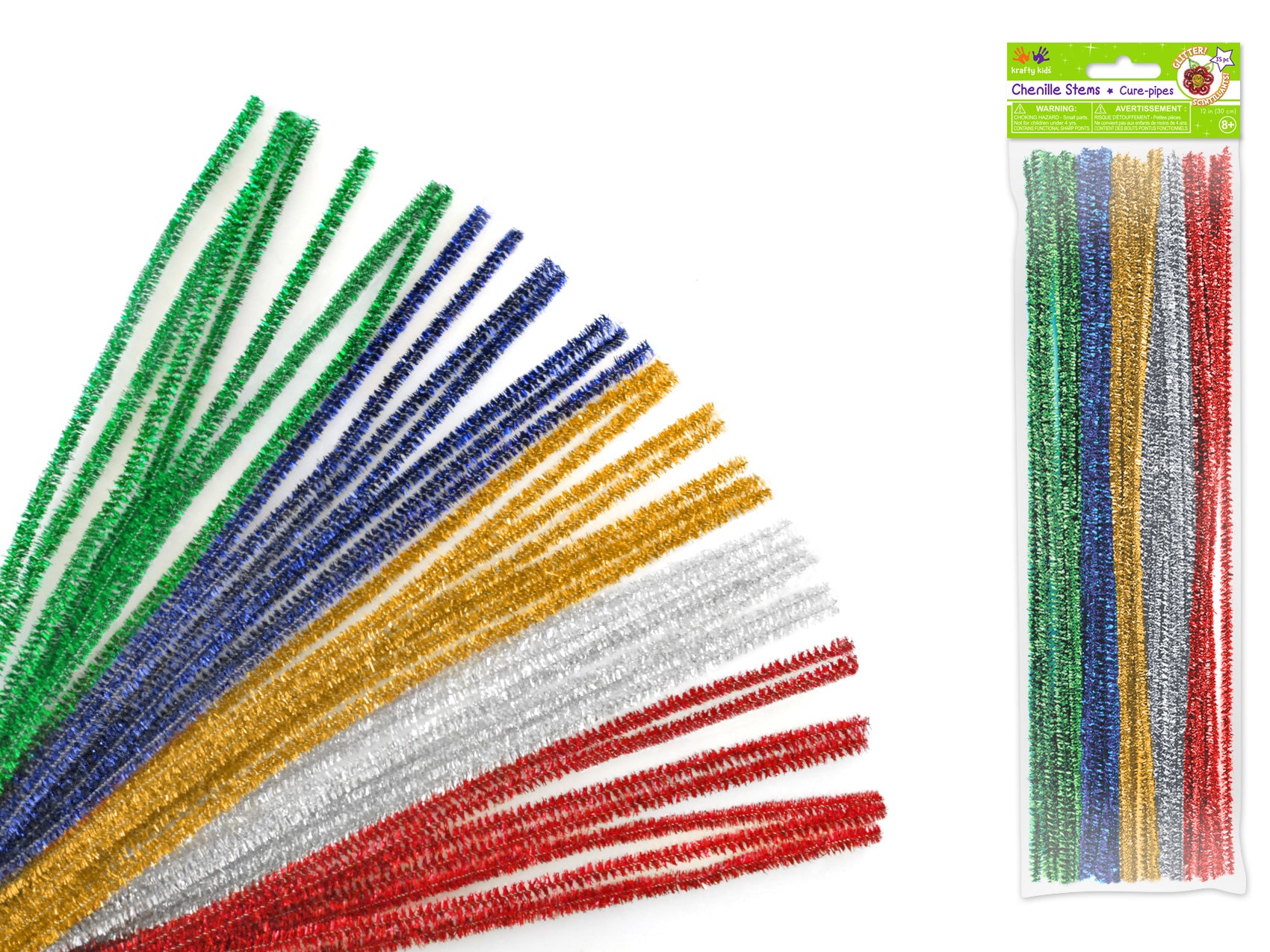 Tinsel Chenille Stems: 6mmx30cm, 35-Pack Glitter Pipe Cleaners in Multi Mix