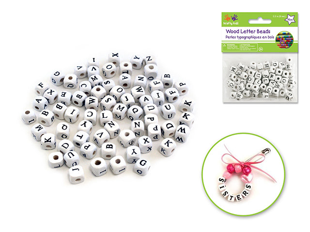 8mm White Wood Letter Beads, Assorted Pack of 70