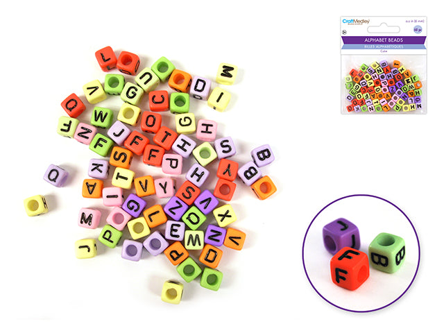 6mm Cube Alphabet Beads, 68-Piece Set, Multi Mix