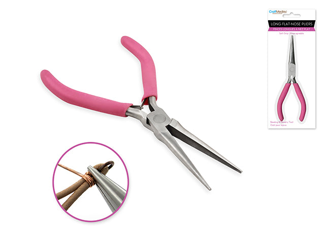 Long Flat Nose Pliers with Soft Grip Handle for Beading and Jewelry Tool
