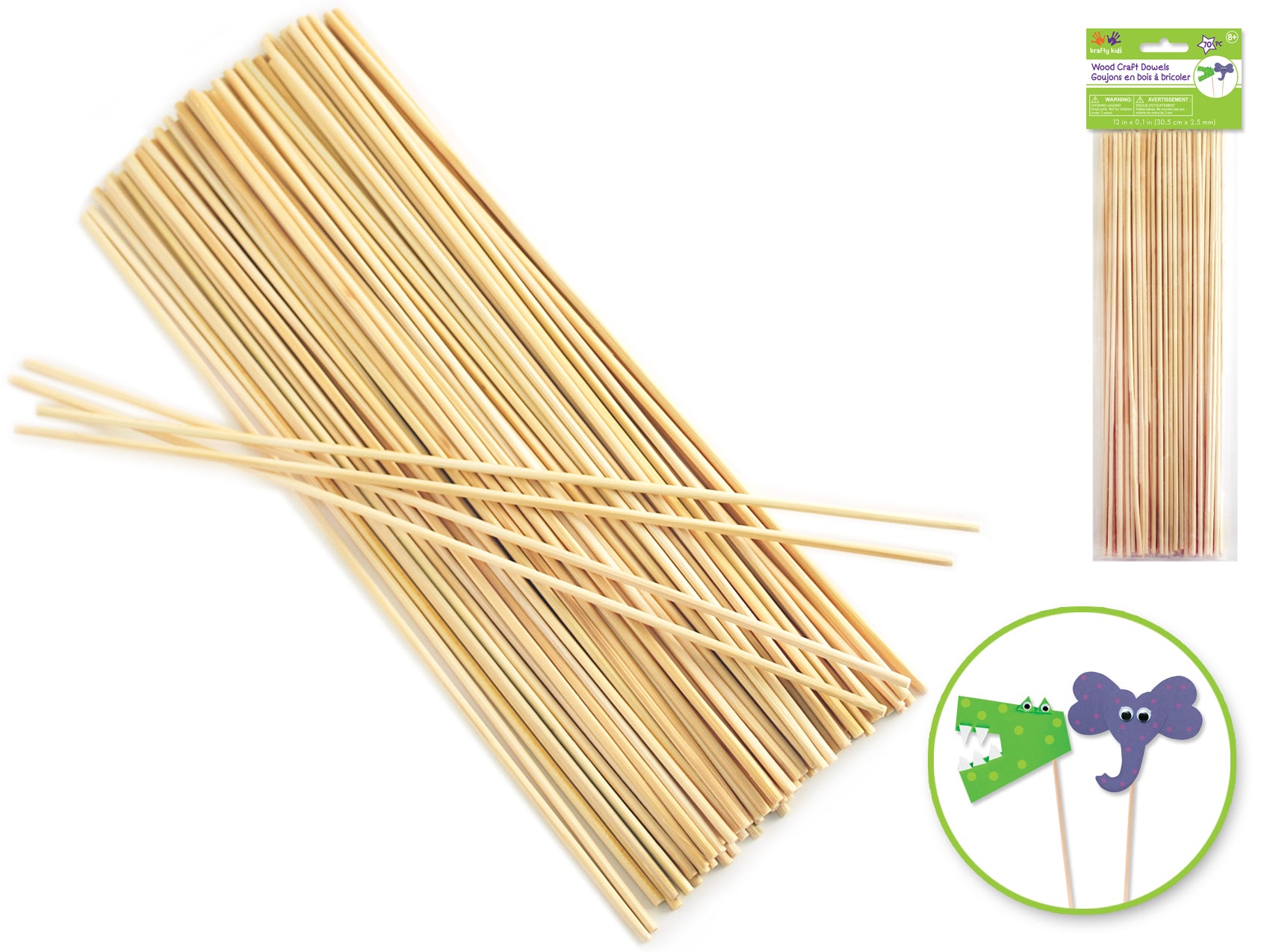 Craftwood 12" Natural Thin Dowel, 2.5mm Thick, Pack of 70