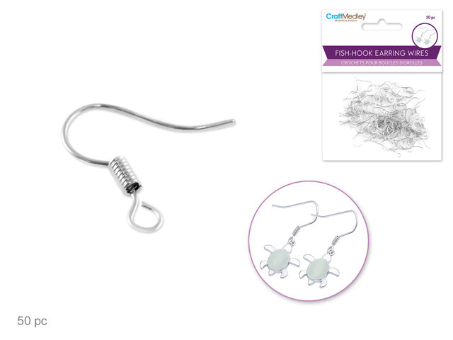 3/4" Fish-Hook Earring Wires Jewelry Findings, Pack of 50