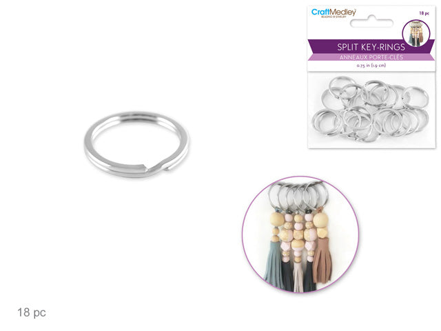 3/4" Heavy Duty Silver Split Key-Rings Jewelry Findings, Pack of 18